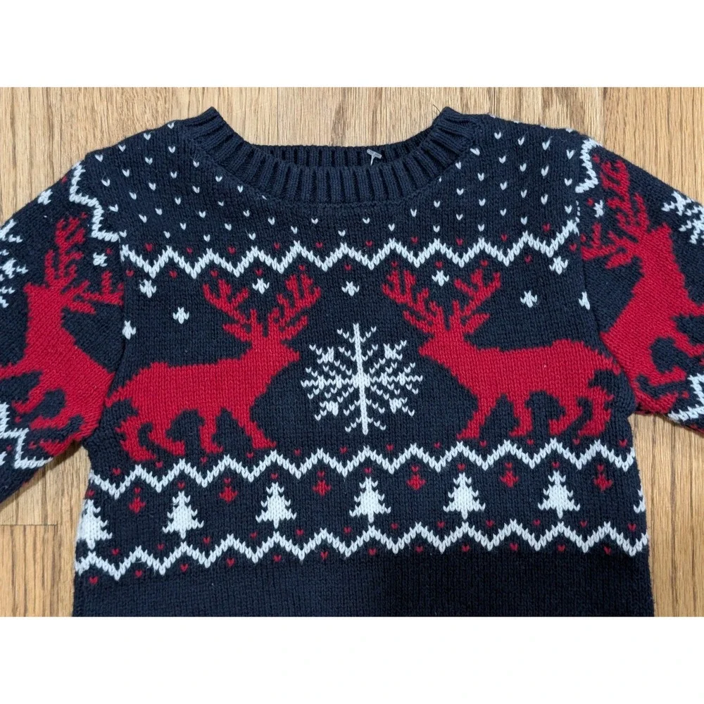 H&M Navy Blue Christmas Sweater with Reindeer, Boys, Toddler, Kids, 2T